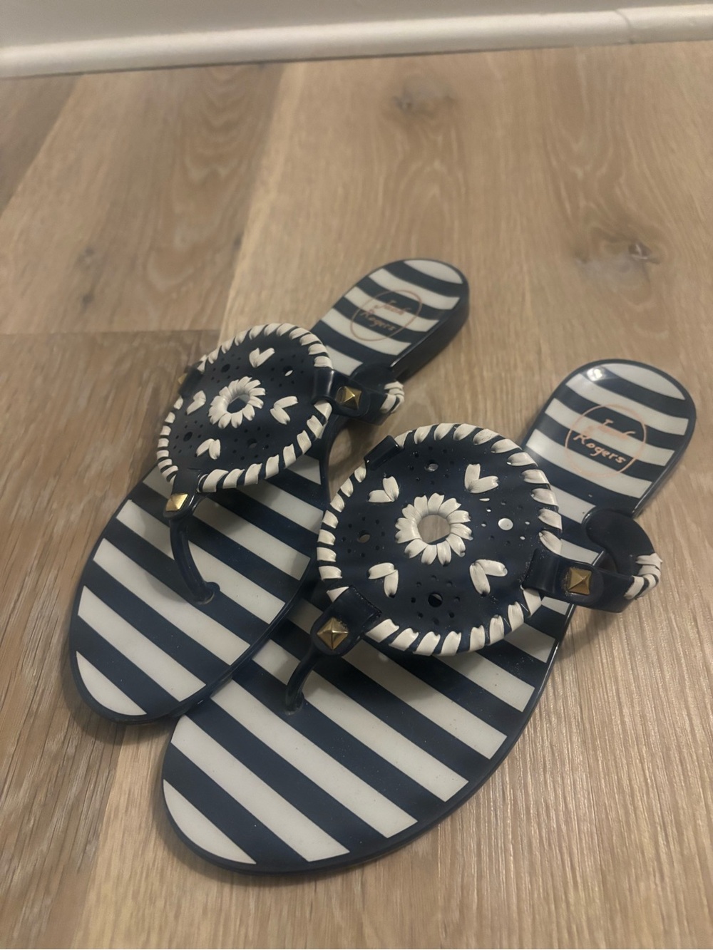 Navy & White Striped Jack Rogers Jelly Sandals